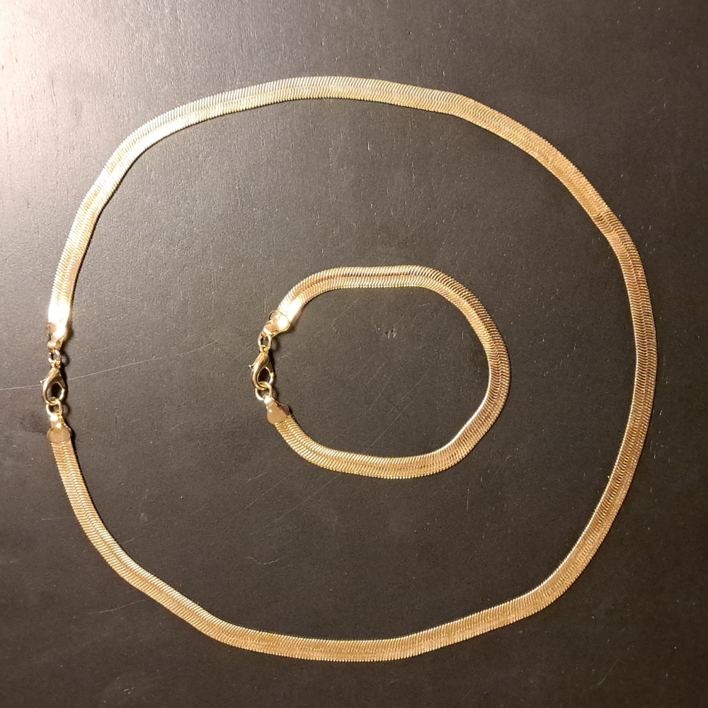 Gold-toned, Herringbone, Necklace & Bracelet Set